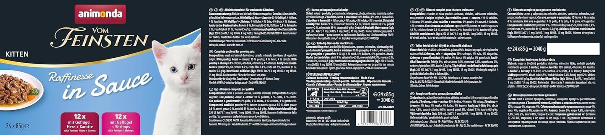 animonda vom Feinsten Premium Kitten Våtfoder för katter, Raffinerade smaker i sås, 24 påsar (24 x 85g), Högkvalitativt våtfoder för katter, sockerfri, Blandad mix