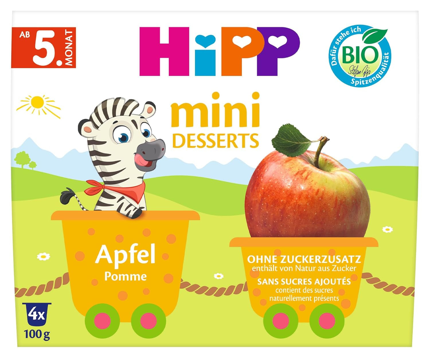 HiPP Mini Dessert Apple Organic (pack om 6 x 4 x 100g), från 5 månader, i praktiska koppar, utan tillsatt socker, bästa ekologiska kvalitet