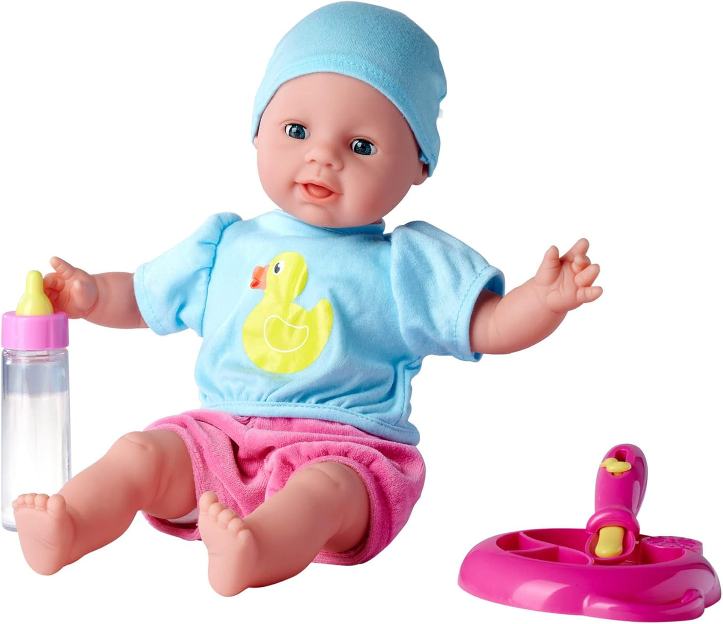 Simba 105010964 - Laura Hungry soft body docka med skyltdocka, trollsked, flaska med försvinnande innehåll och tallrik, 38cm, docka från 2 år Naty Shop Dolls