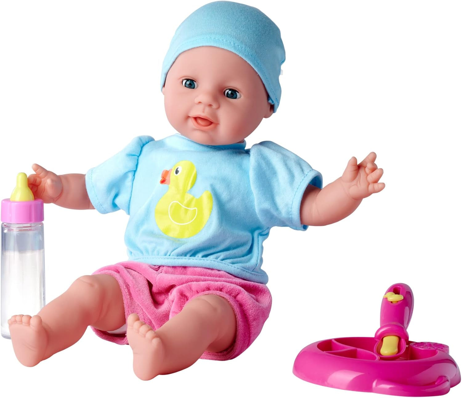 Simba 105010964 - Laura Hungry soft body docka med skyltdocka, trollsked, flaska med försvinnande innehåll och tallrik, 38cm, docka från 2 år Naty Shop Dolls