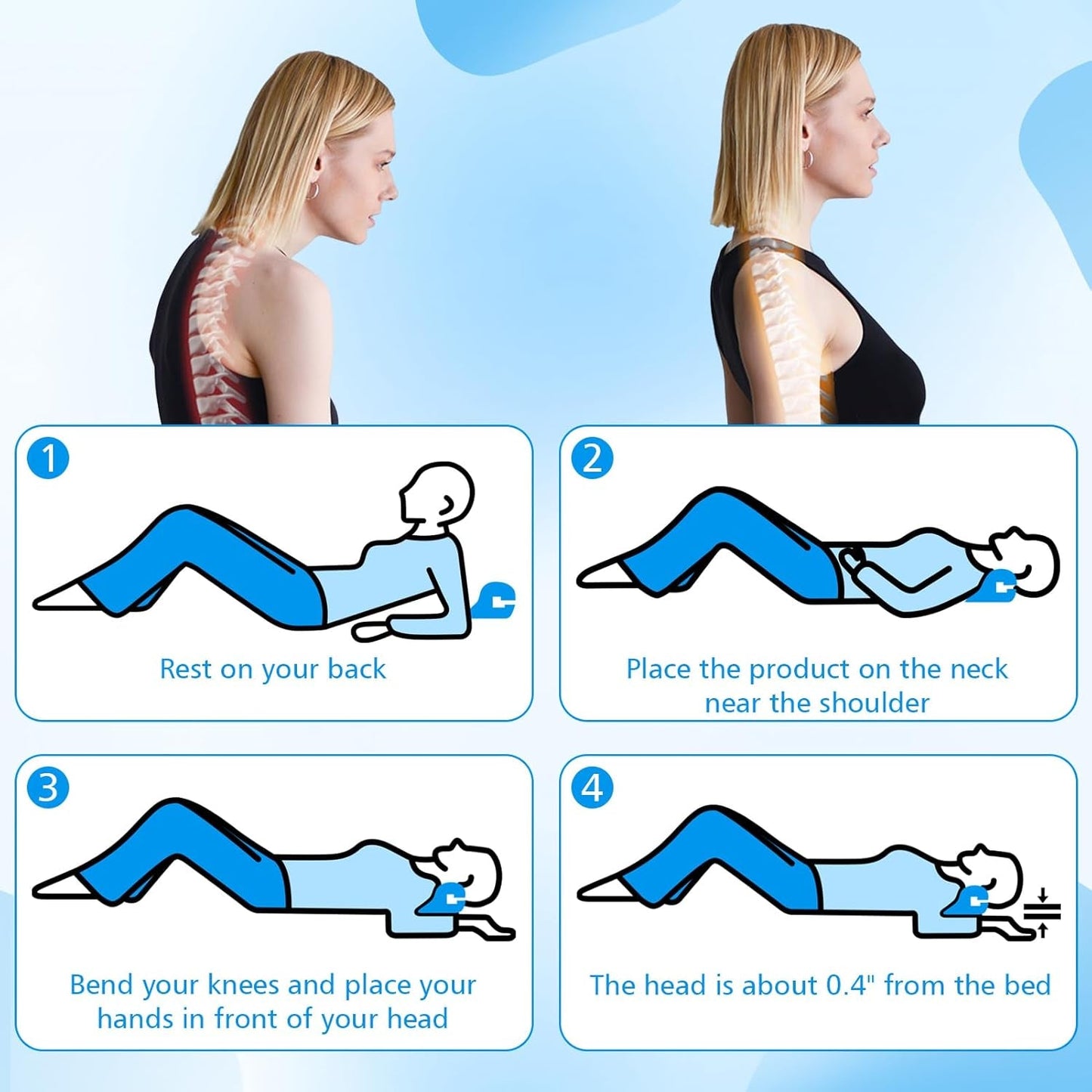 Neck Stretcher 2.0, Cloudy Neck Lefaya Neck Stretcher Ortopediskt test Vinnare Neck Stretcher för att lindra nacksmärta Premium Nack Puckel Nacke Moln Korrigerar hållning (blå) Cervikala ortopediska kuddar Naty Shop