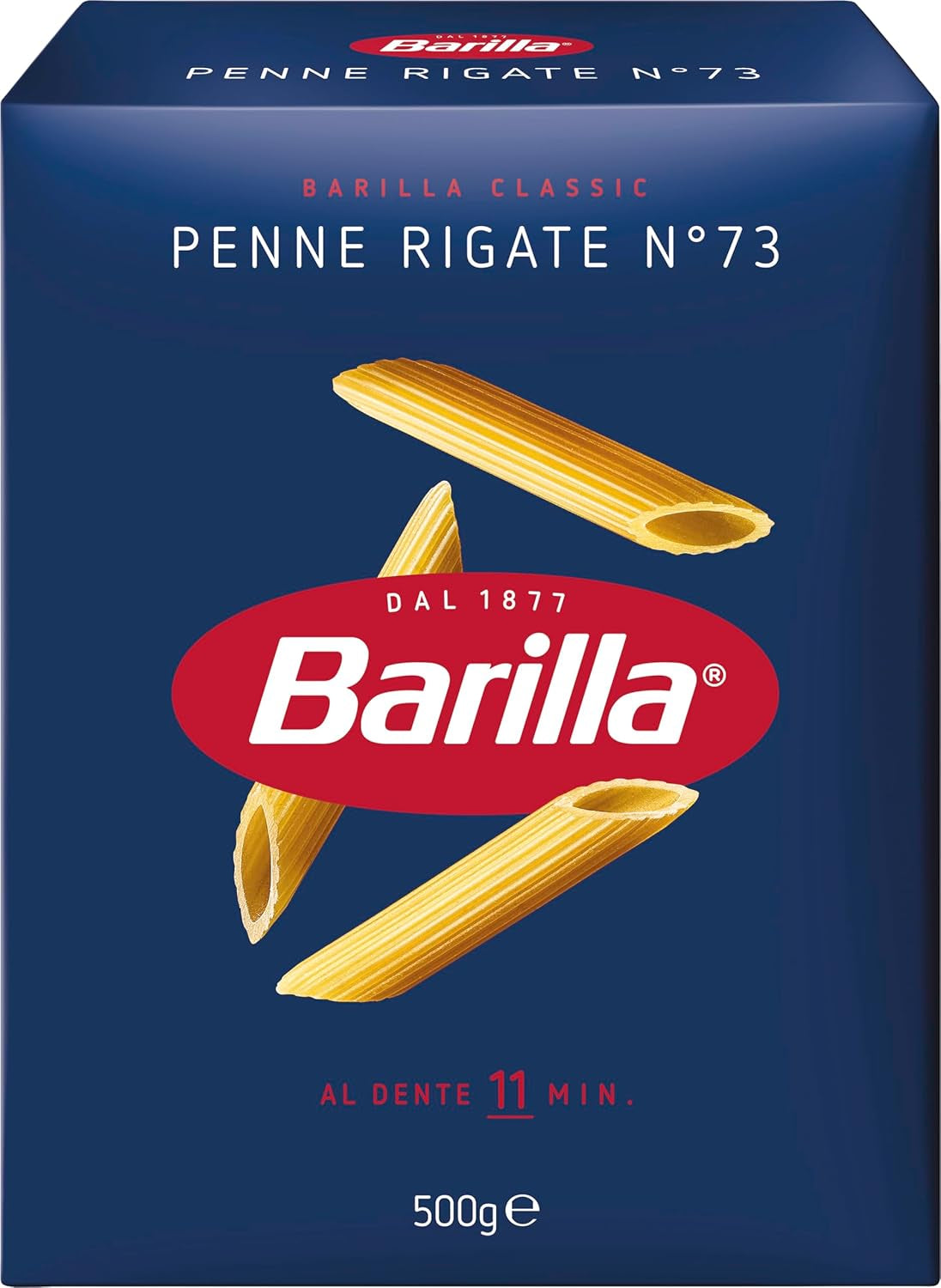 Pasta Barilla Classic Penne Rigate Nr. 73 från högkvalitativt durumvete, alltid al dente (1 x 500 g)