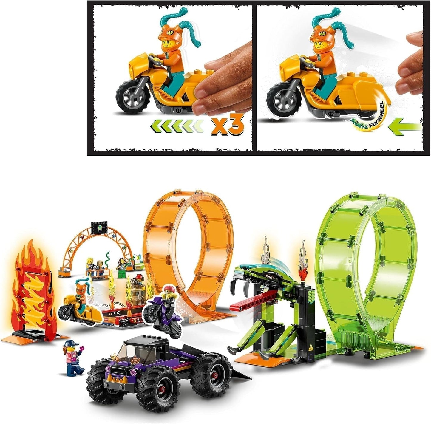 LEGO 60339 City Stuntz Stuntz Show Double Looping Set, inkl. ramp, monstertruck, 2X motorcykel och 7 minifigurer, leksak för barn över 7 år Byggset Besuche den LEGO-Store