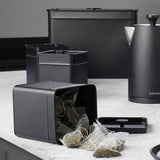 Salter BW12614EU7 Kuro förvaringslådor set - 4 köksbehållare Bröd/te/kaffe/socker Fyrkantiga förvaringslådor Lätt att rengöra Håll maten fräsch Svart matförvaringslådor Naty Shop