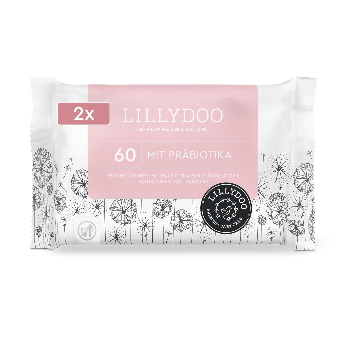 LILLYDOO Gröna våtservetter, 600 antal (10 x 60), 100 % plastfri tårbeständig våtservett - Doftfri, skonsam och naturlig, skonsam rengöring för känslig hud, dermatologiskt testad