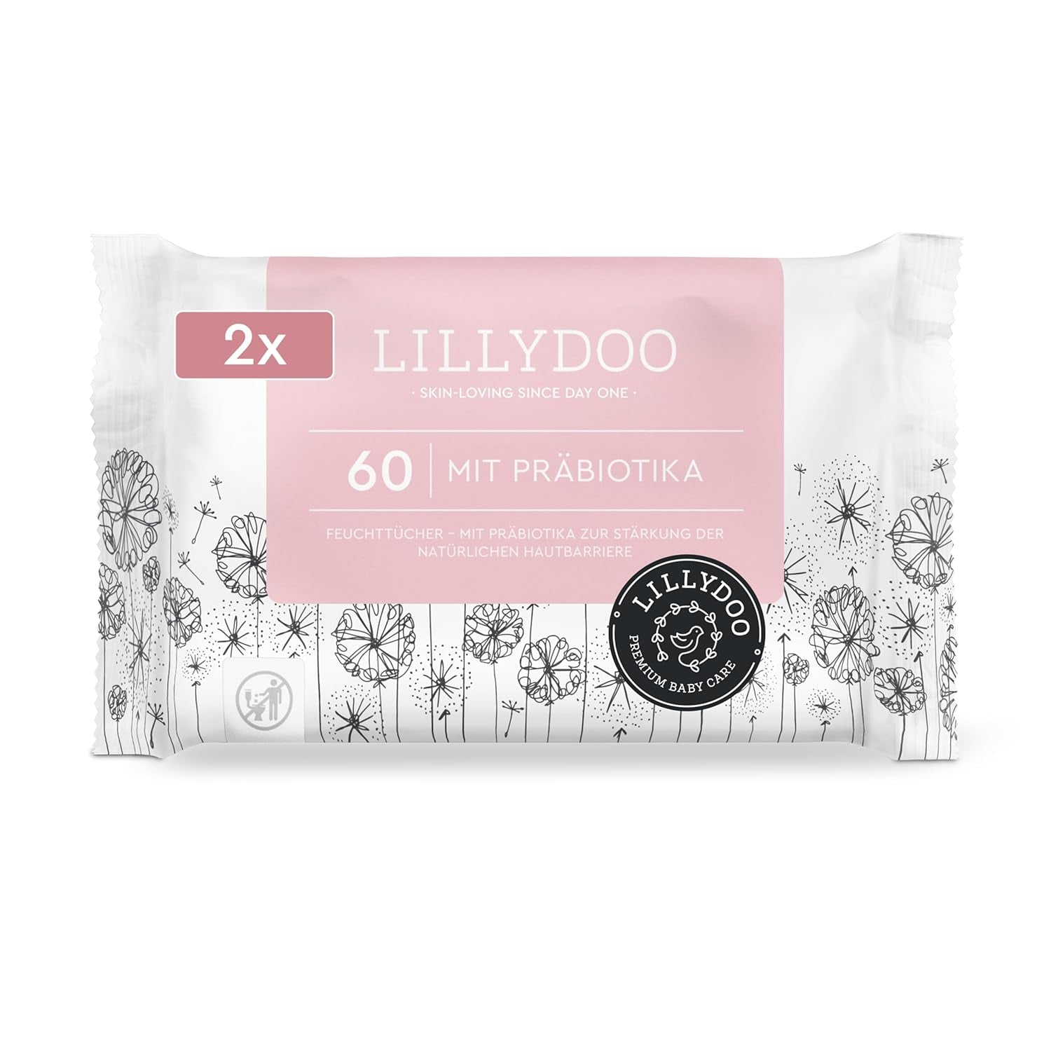LILLYDOO Gröna våtservetter, 600 antal (10 x 60), 100 % plastfri tårbeständig våtservett - Doftfri, skonsam och naturlig, skonsam rengöring för känslig hud, dermatologiskt testad