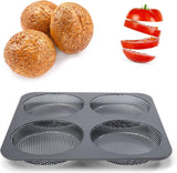 Hamburgerbrötchen, Perforiert, Antihaftbeschichte, 4 Runde Mulden Mit Je 12 Cm, Pfannengröße 28 X 28 Cm, 2,5 Cm Tief, Mittelgroß, Schwarz Formar och plåtar för bakning Naty Shop