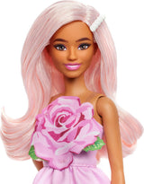 Barbie Fashionistas docka nr. 238 med pastellrosa hår, axelbandslös klänning med rosa topp, pärlhårsklämma och högklackat med remmar, HYT94 Naty Shop Dolls