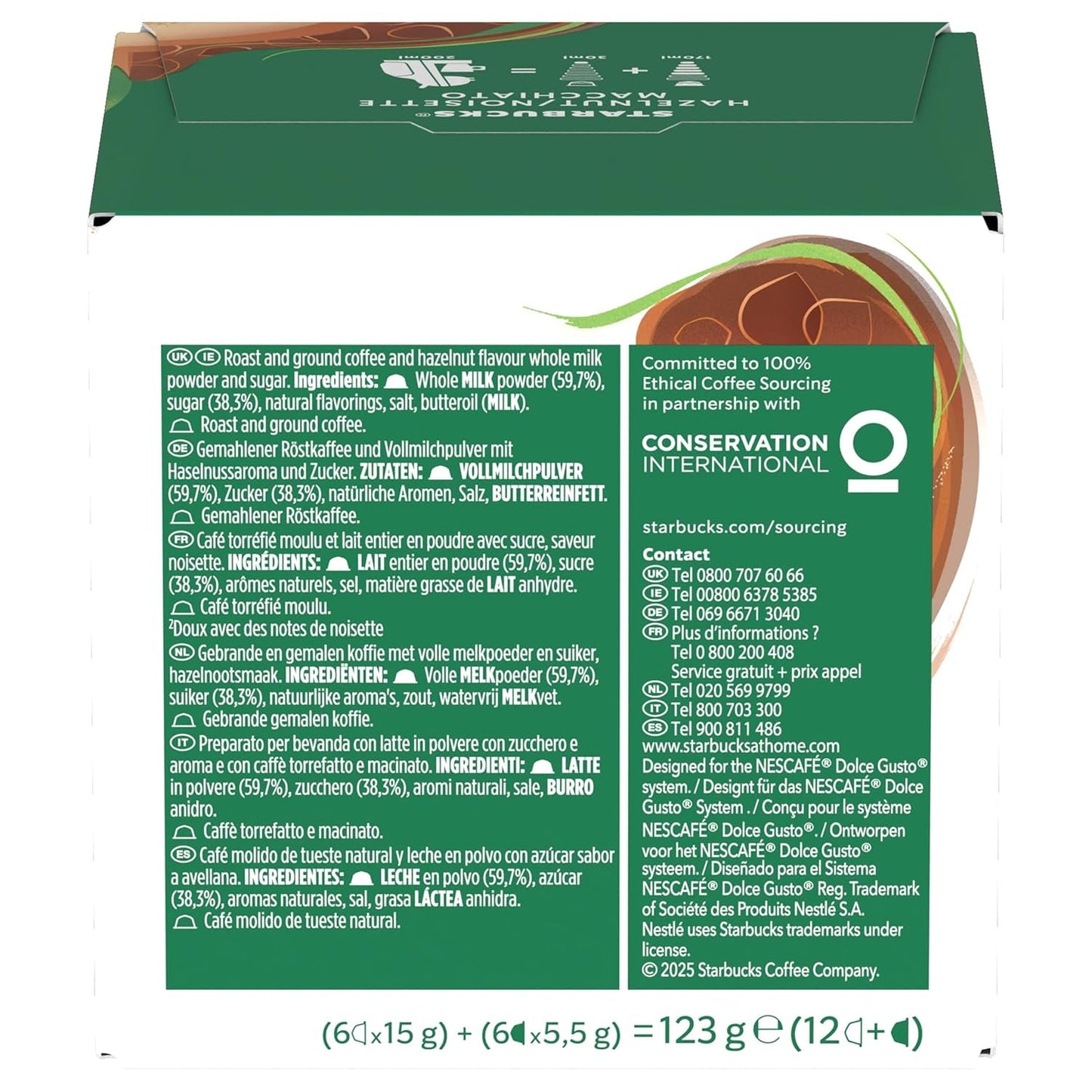 STARBUCKS Hazelnut Macchiato av Nescafé Dolce Gusto, Dunkle Röstung, Kaffeekapseln 6 x 12 (72 Kapseln)