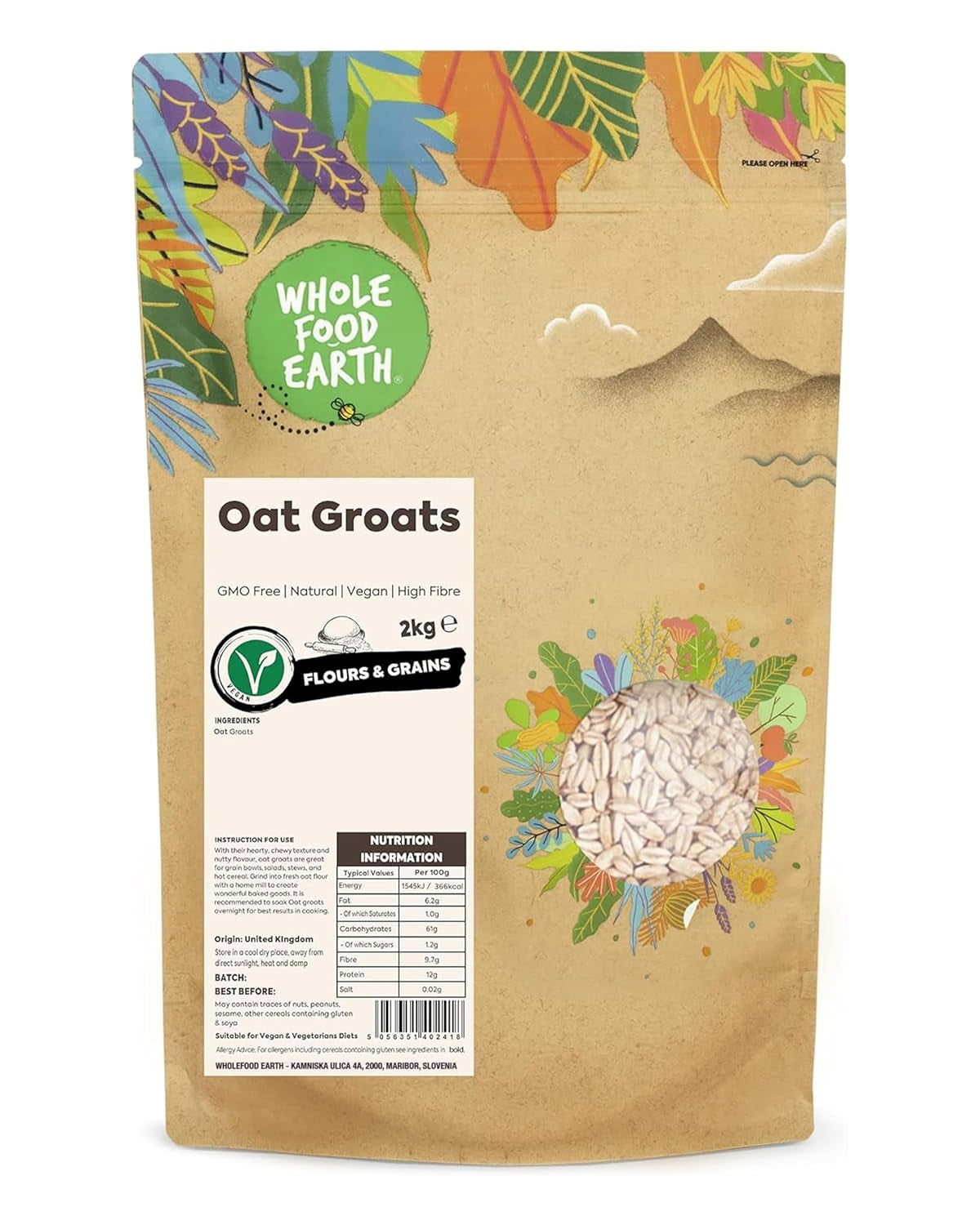 Havregryn Wholefood Jord 2 kg | Icke-GMO | Naturligt | Rik på fiber