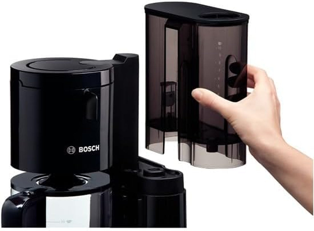 Bosch Styline TKA8013 Filter Espressomaskin, Aromsensor, 1,25 L Aroma Konserverande glaskaraff, 10-15 koppar, Automatisk avstängning, Avkalkningssystem, Anti-droppsystem, Roterande Filterhållare, 1160W, Svart