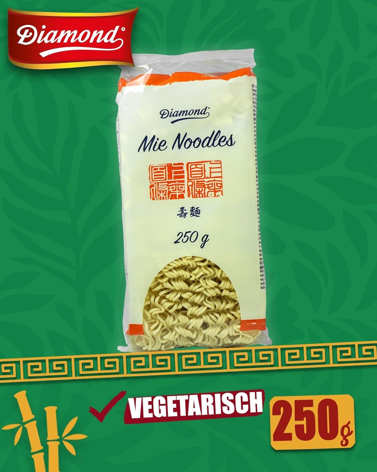 DIAMOND Mie Nudlar, vetenudlar utan ägg, snabbt och enkelt att tillaga, vegetariskt - 8 x 250 g