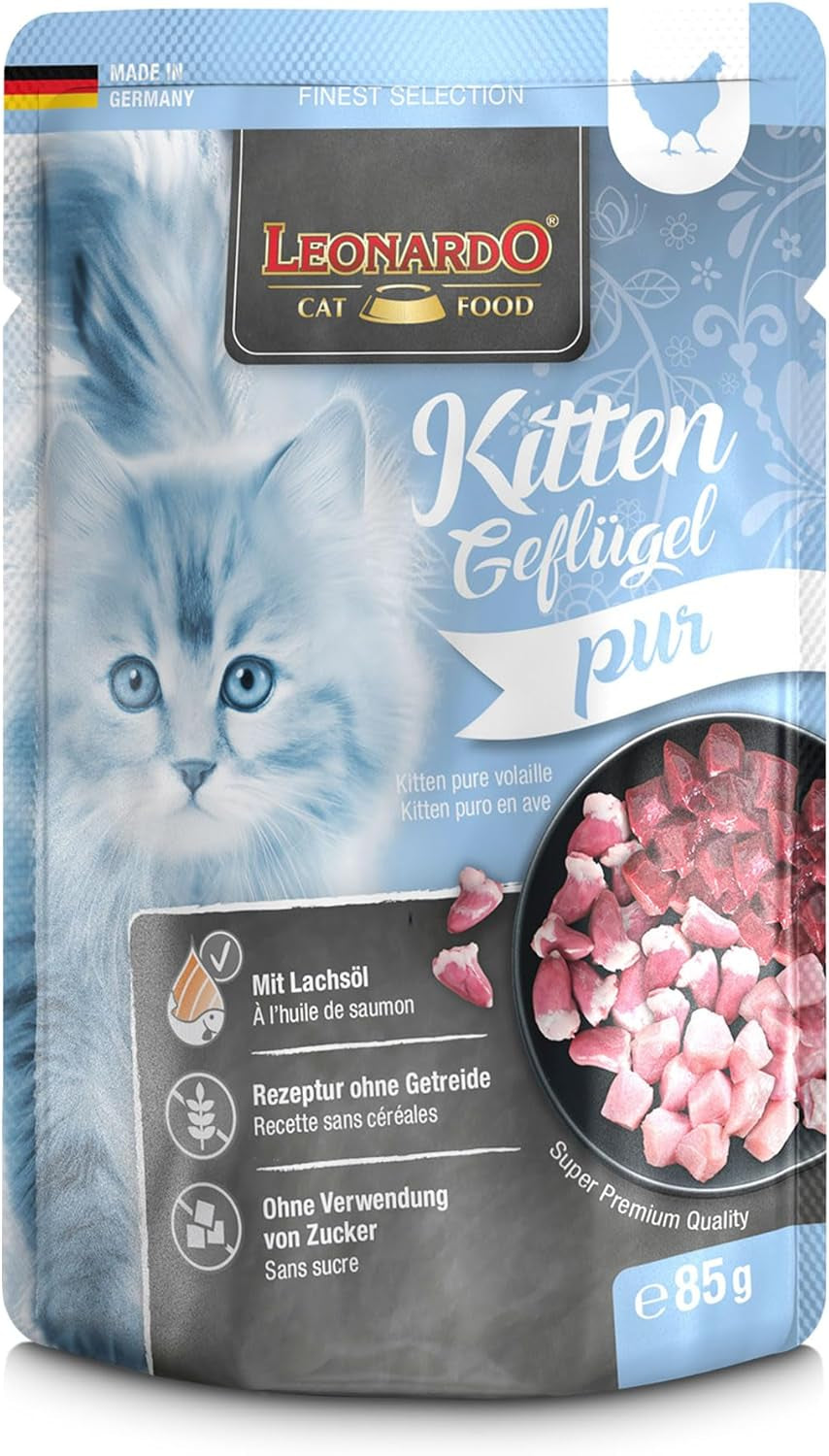 LEONARDO Fresh-påsar [16 x 85g våt kattmat, spannmålsfri] | Komplett våtfoder i individuella påsar