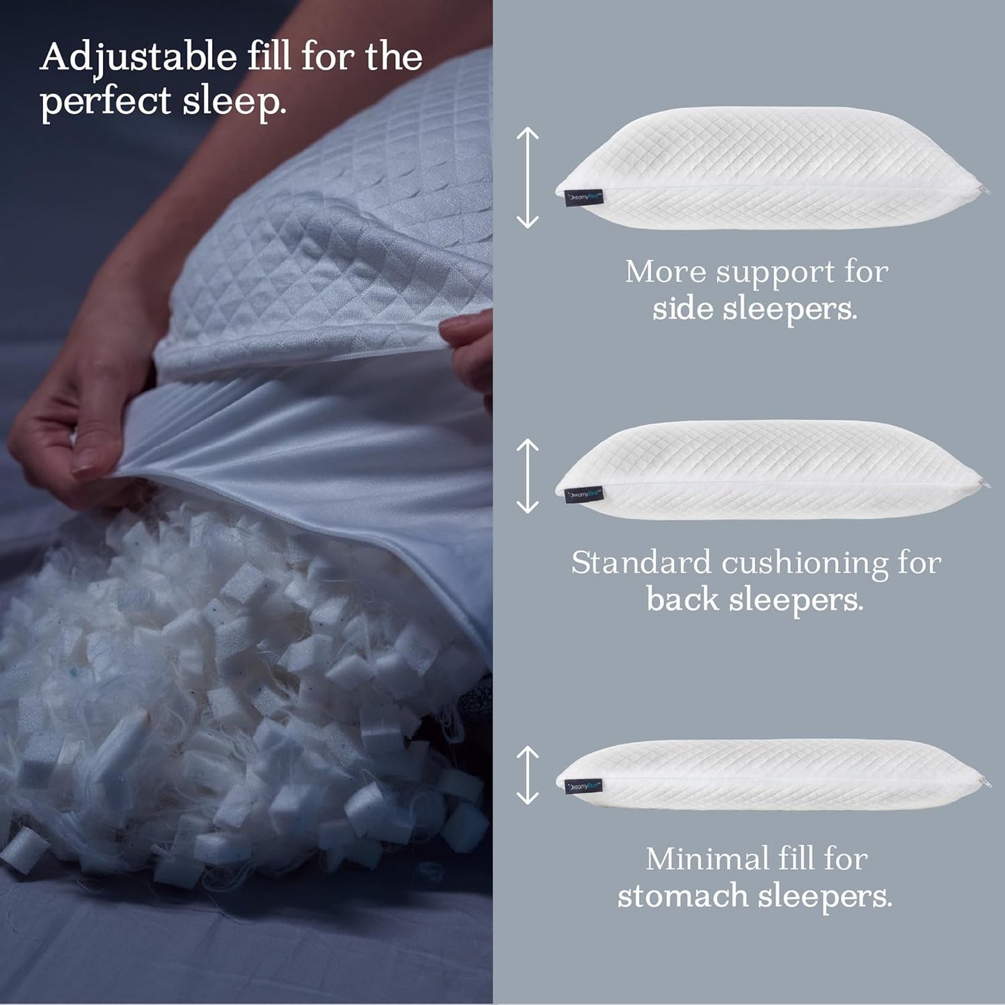 Dreamyblue Premium Sömnkudde - Strimlad Memory Foam Fyllning [Justerbar Loft] Tvättbart bambu-vunnet Viskosöverdrag - För glidande sidor, rygg och mage - Naty Shop Standardkuddar