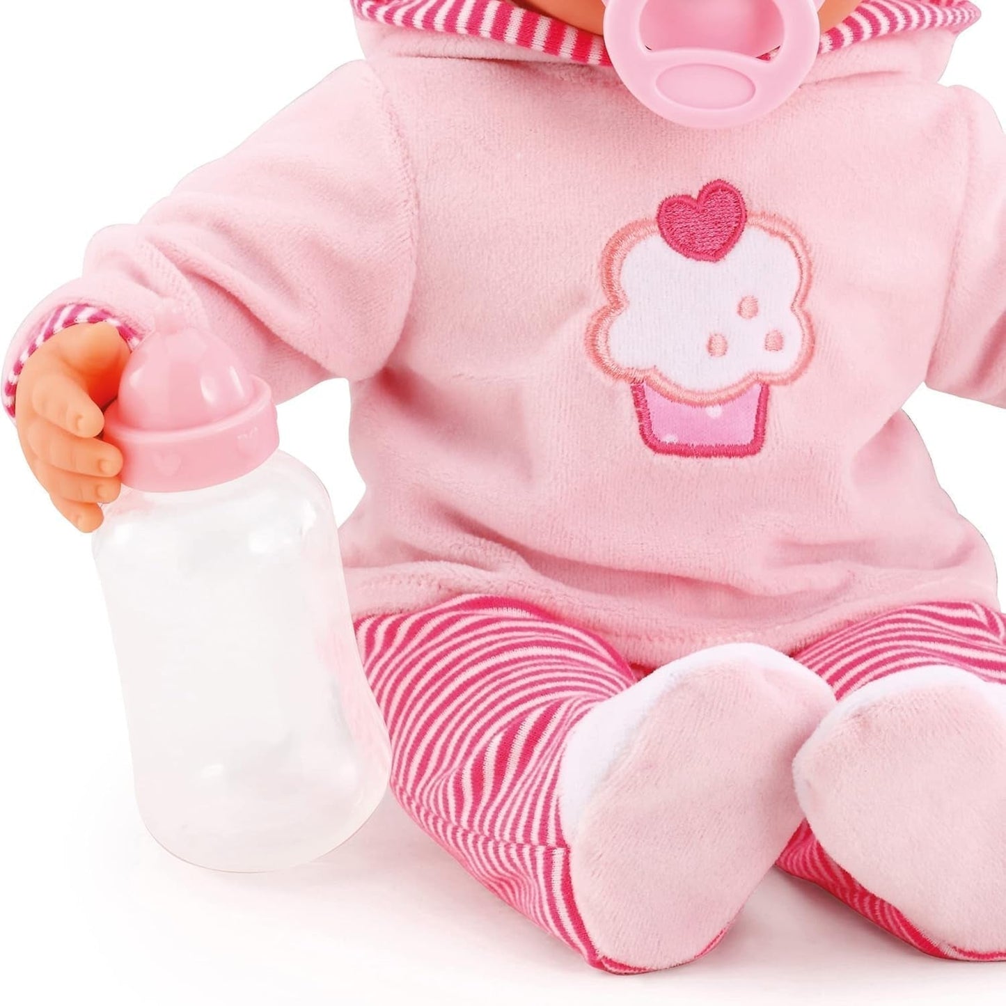 First Words docka med sömniga ögon, talar 24 babyljud, med docka och flaska, 38 cm, rosa/ränder Naty Shop Dolls