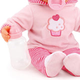 First Words docka med sömniga ögon, talar 24 babyljud, med docka och flaska, 38 cm, rosa/ränder Naty Shop Dolls