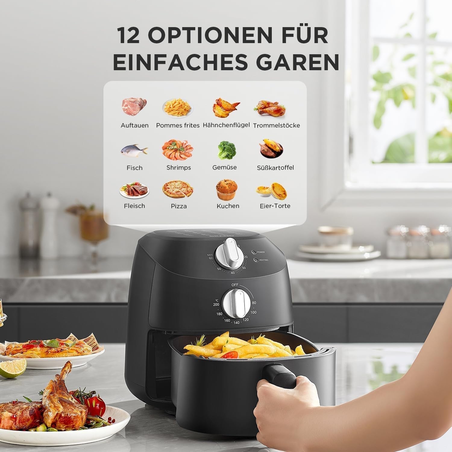 Midea Hot Air Fryer 2L, 1150W Airfryer, oljefri, Hot Air Fryer, Automatisk avstängningsfunktion Hushållsapparater Naty Shop