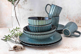 MÄSER 931966 Confino Series servisset för 4, modern vintagelook, keramiskt frukostset, 12-delat, bensinfärg med svarta accenter, stengods