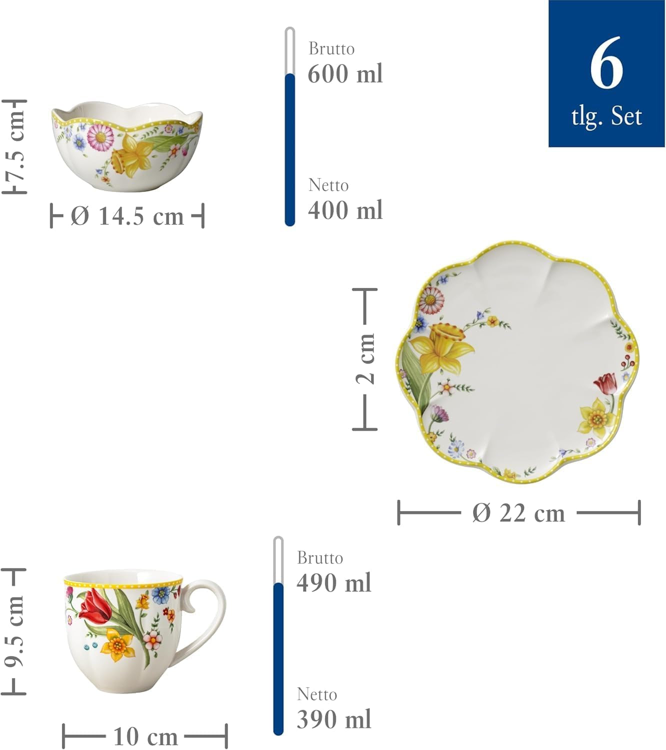 Villeroy & Boch - Spring Awakening-frukostset för 2, 6 delar, påskservis, frukost, påsk, kaffeservering, vårservis, porslin