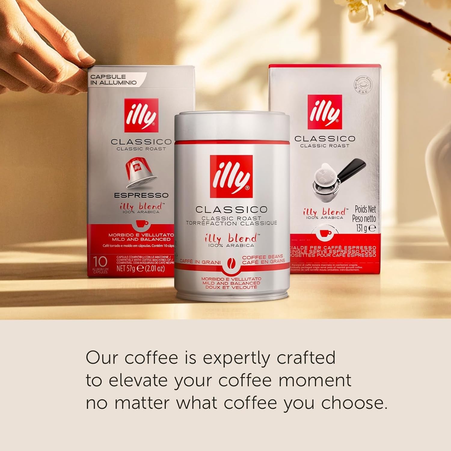 illy, Kaffee E.S.E. Pads Einzeldosis CLASSICO, 100% Arabica med Noten von Orangenblüten och Jasmin, Sanfter Gesmack och Süßer Nachgeschmack, 1 Packung mit 18 compostierbaren kapselsn