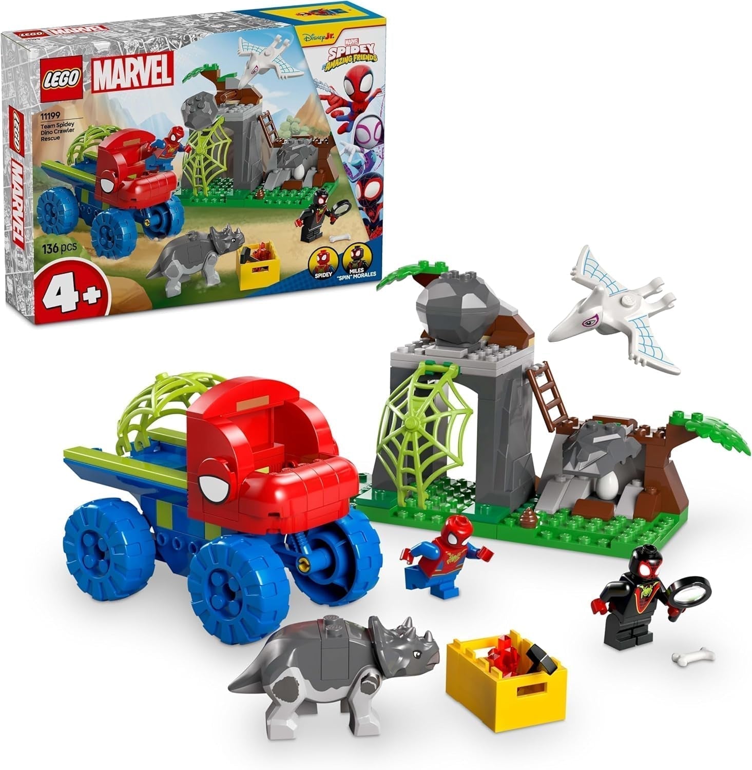 LEGO Marvel Spideys team på ett räddningsuppdrag i Dino Truck Byggbar Superhjälte Billeksak Äventyrsset för barn 4+ Spidey och hans supervänner 11199 Byggset Besuche den LEGO-Store Standardtitel