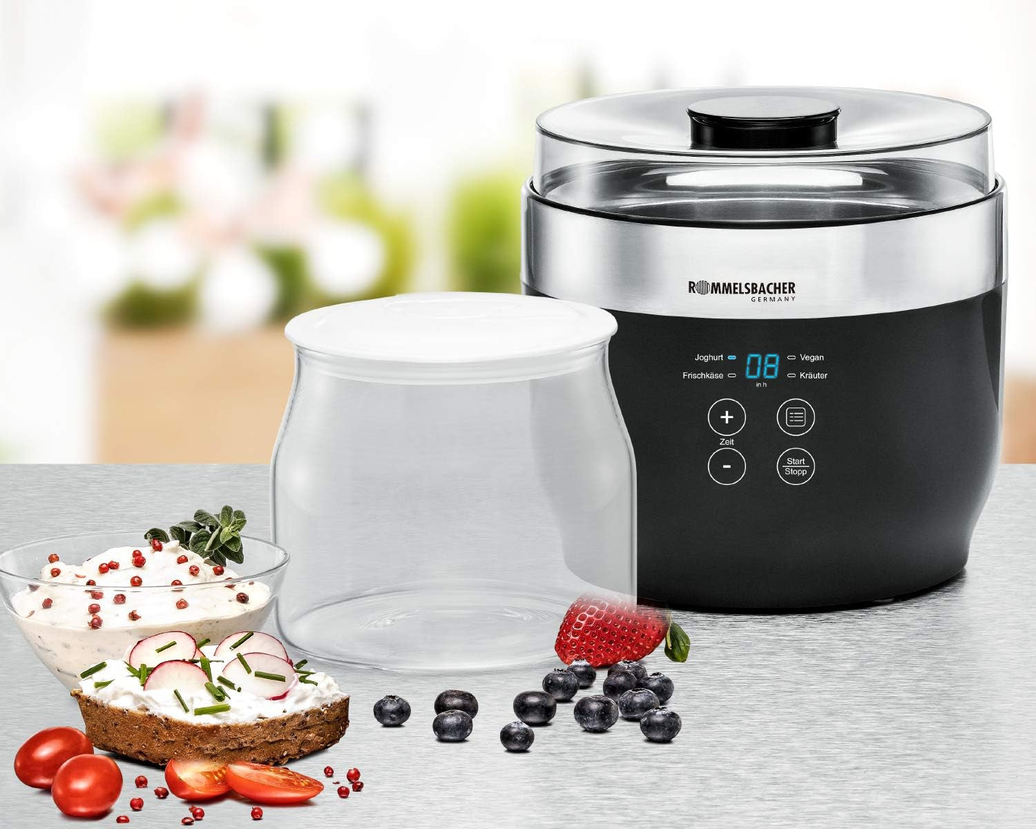 Rommelsbacher JG 1 ersättningsburk för yoghurt- och gräddostmaskin JG 80-1,2 liter med lock (paket med 2) Matförvaringslådor Naty Shop