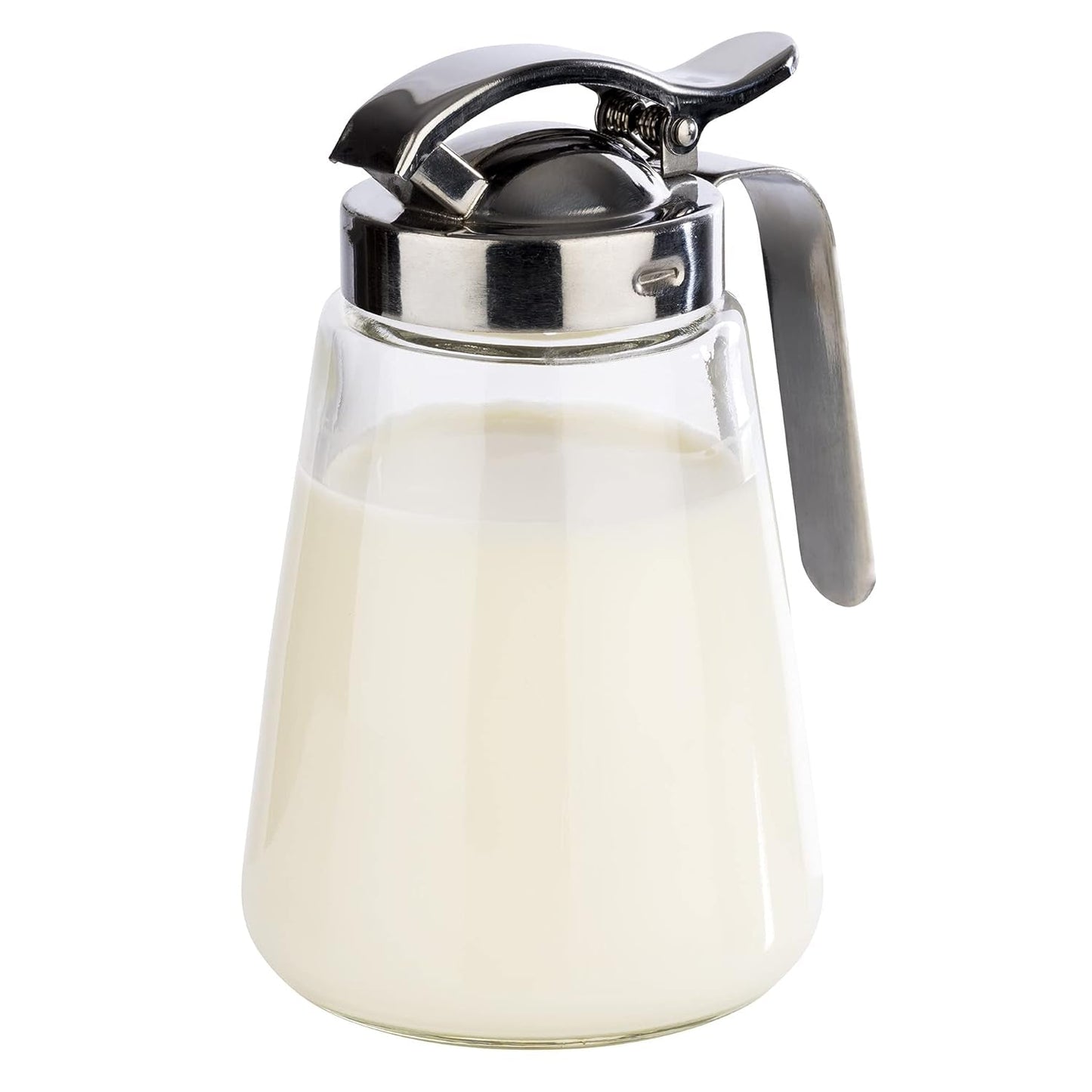 APS 765 Universalmugg, hällmugg i glas med skruvlock i rostfritt stål, hällmugg för honung, kaffegrädde eller andra vätskor, 8,5 x 12 cm, 13 cm hög
