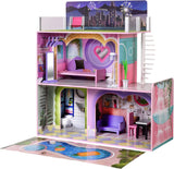 Olivia's Little World Big Dreamland Sunset samtida 3-våningars interaktivt dockhus i trä för barn med 16 dockmöbler Flerfärgade TD-13616A