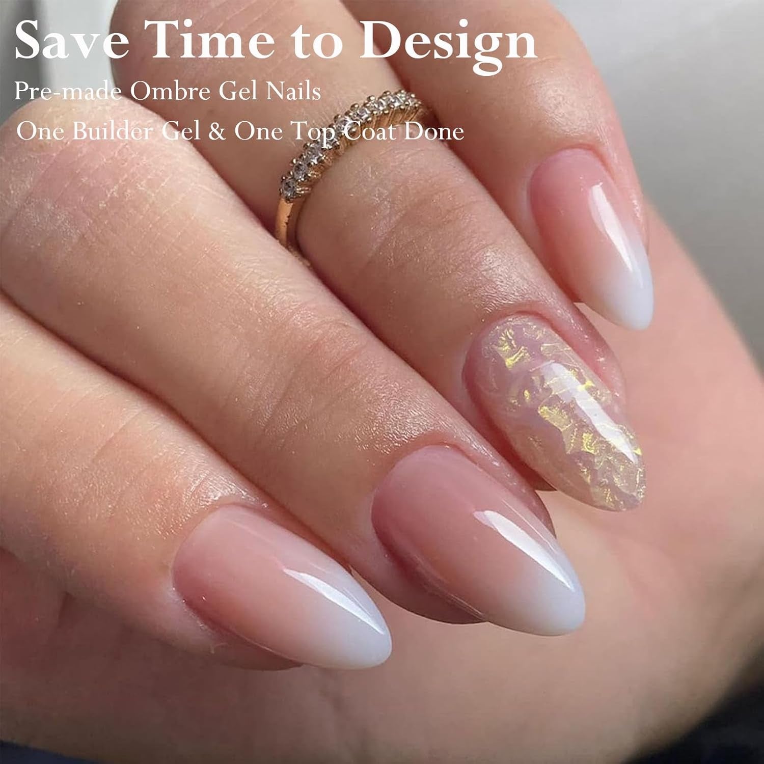 False Nails Set - 240 stycken Franska falska naglar limma på - Rosa Vit Gradient Design Konstgjorda naglar Heltäckande mjuk gel Naturlig och bekväm att bära (rosa mandel)