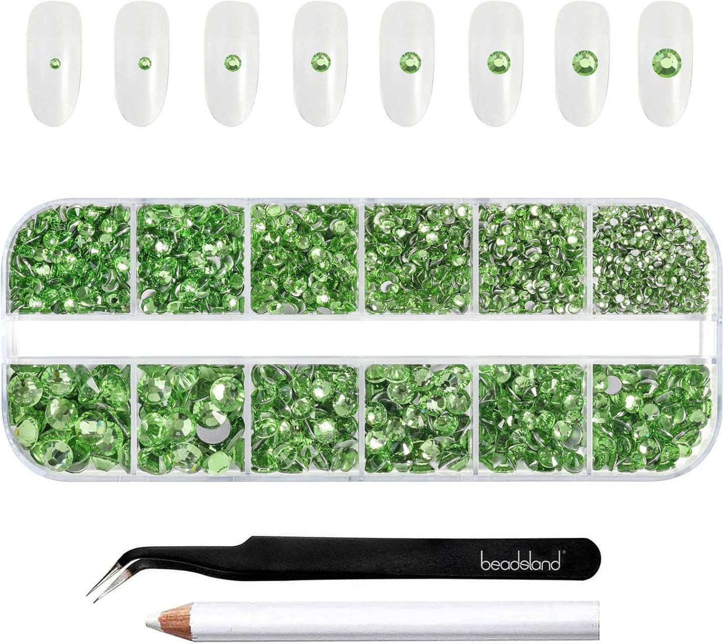 Beadsland 2500st Glas Nailart Strasssteine ​​​​Kristall Flatback Edelsteine ​​​​Runde, ​​Für Handwerk Gemischt 8 Größen SS4 ~ SS30 Mit Picking Pinzette Und Stift (Kristall Weiss)