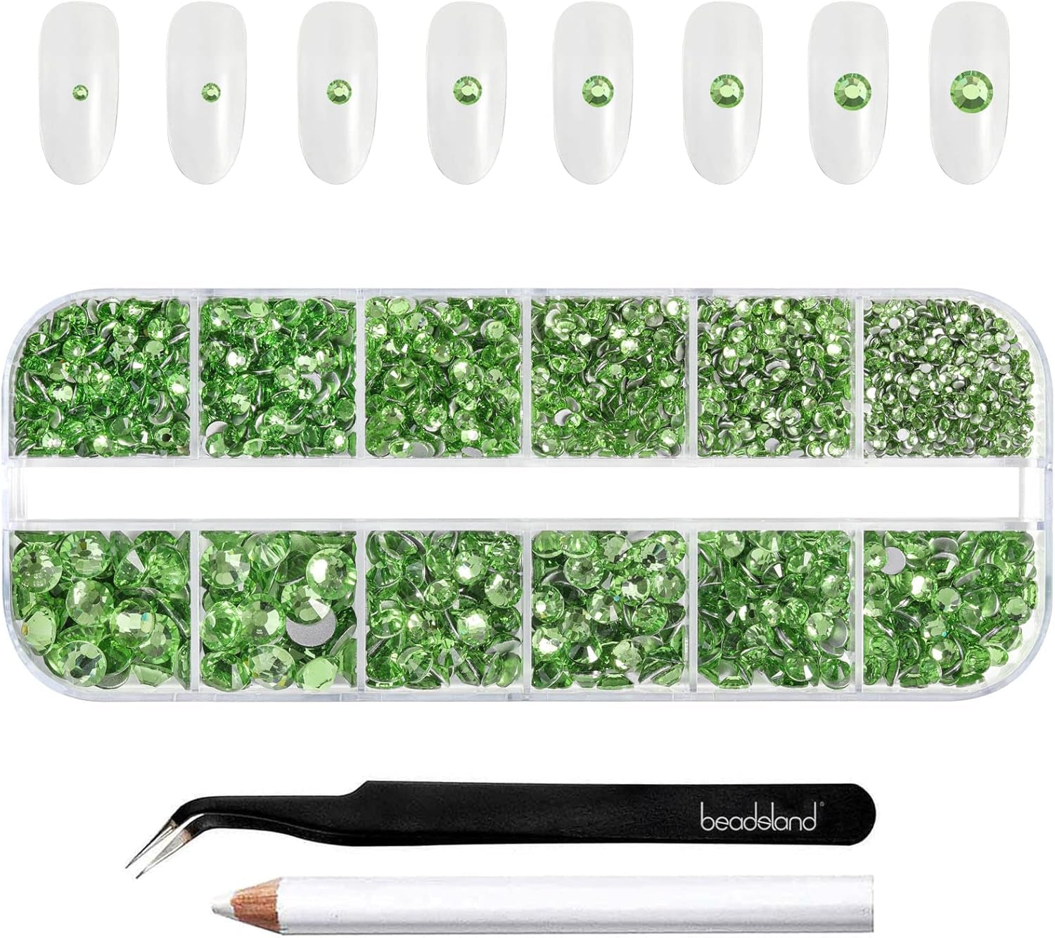 Beadsland 2500st Glas Nailart Strasssteine ​​​​Kristall Flatback Edelsteine ​​​​Runde, ​​Für Handwerk Gemischt 8 Größen SS4 ~ SS30 Mit Picking Pinzette Und Stift (Kristall Weiss)