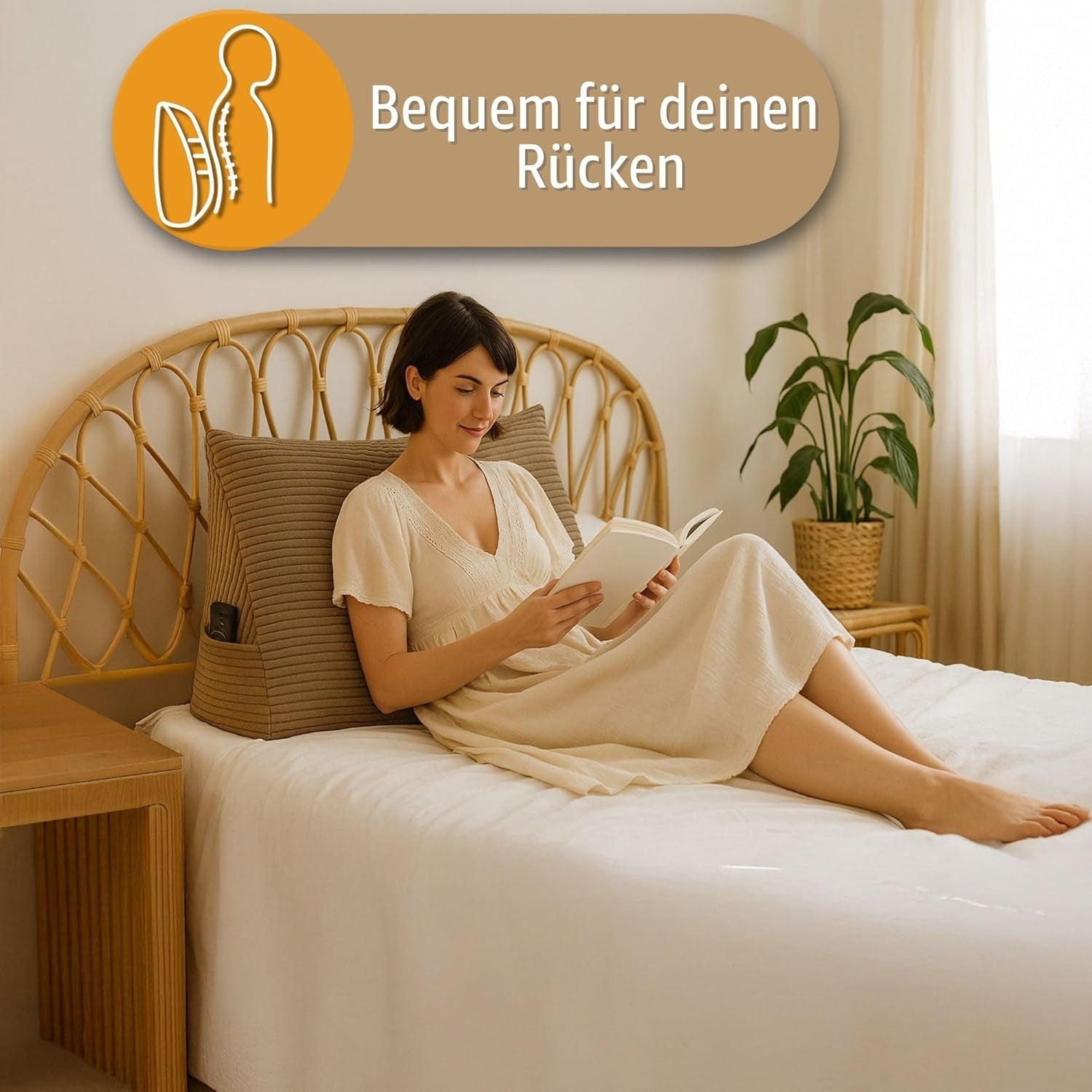 Fjäderkudde, ryggkudde, sammetskudde, bredd 70 cm - läskudde för säng, soffa och soffa, stor soffkudde, väggkudde, soffkudde, läskudde, ryggstödskudde, ljusgrå