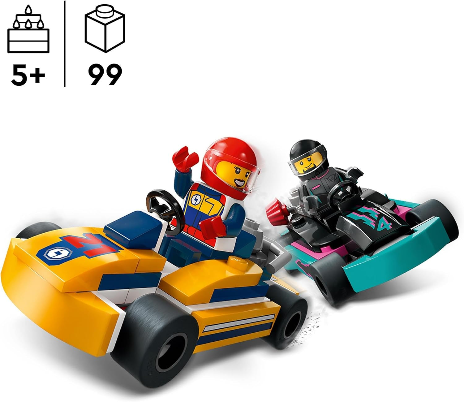 LEGO City Go-Karts med förare, set med 2 minifigurer förare och racerbilar, billeksak för 5 år gamla pojkar och flickor, rolig present för barn 60400 Byggset Besuche den LEGO-Store