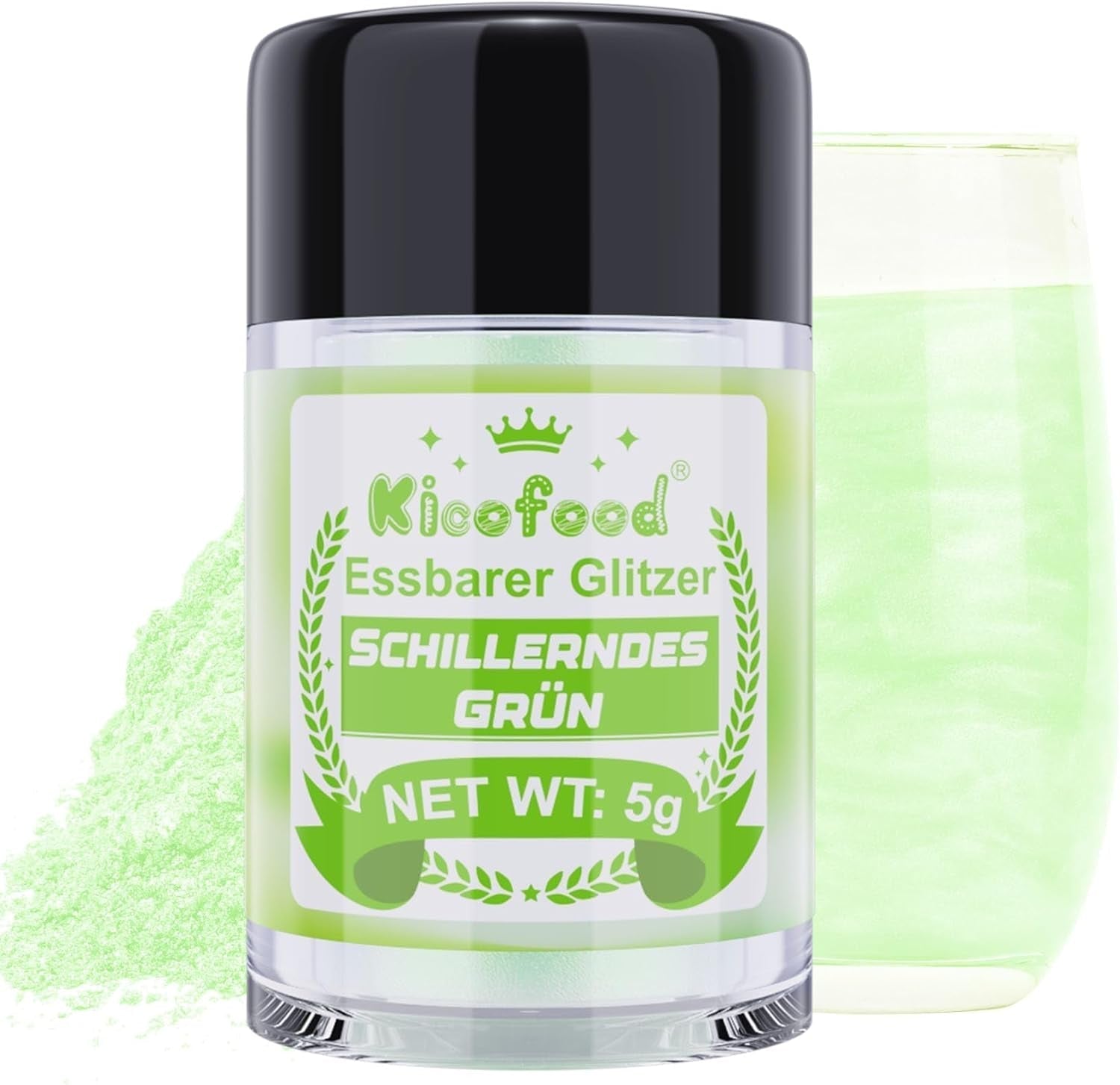 Kicofood, ätbart glitter, 5 gram, olika färger Glitter Naty Shop Iridescent green