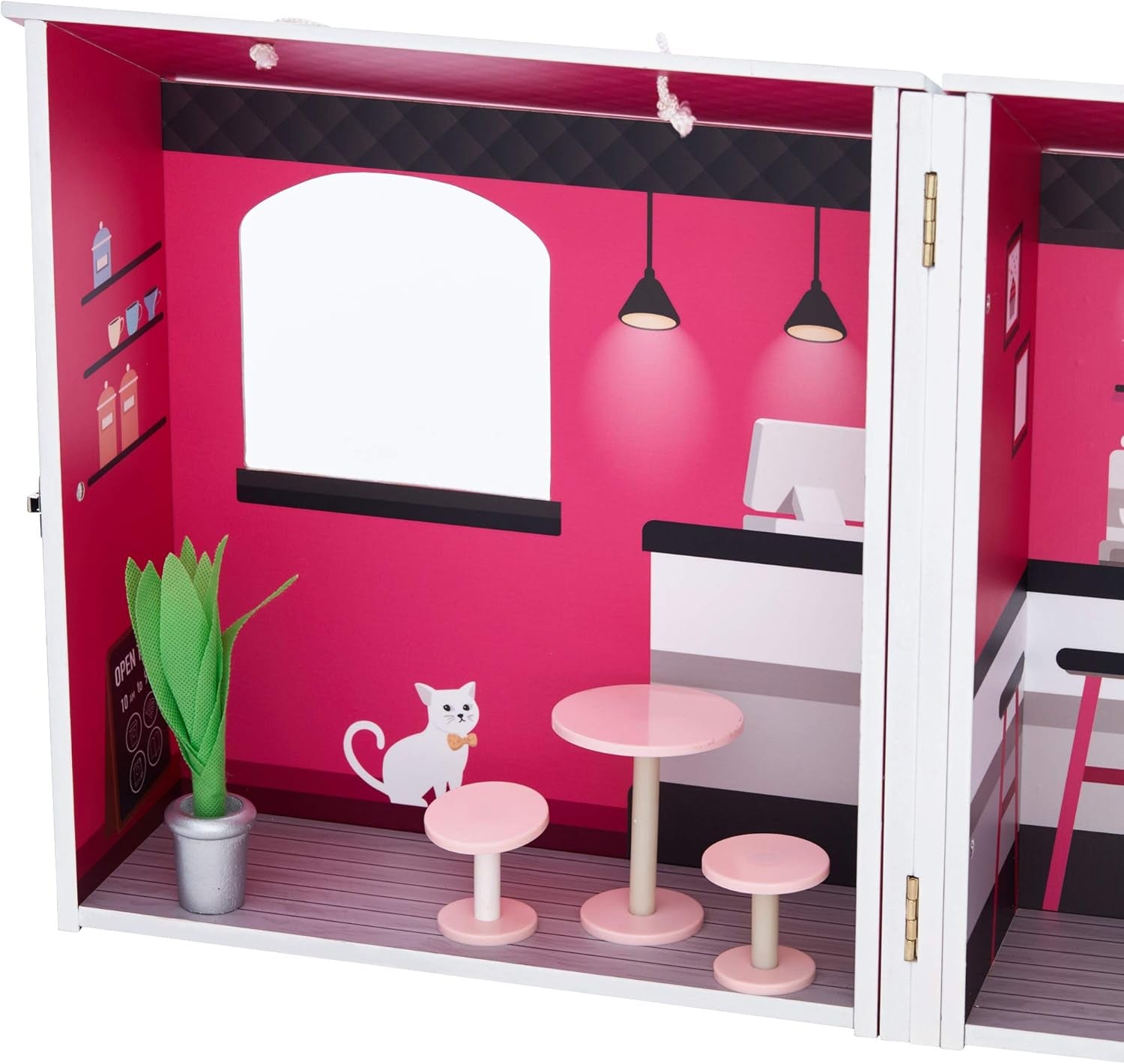 Teamson Kids - Dreamland City Café Dollhouse 30cm - Rosa/Vit/Svart