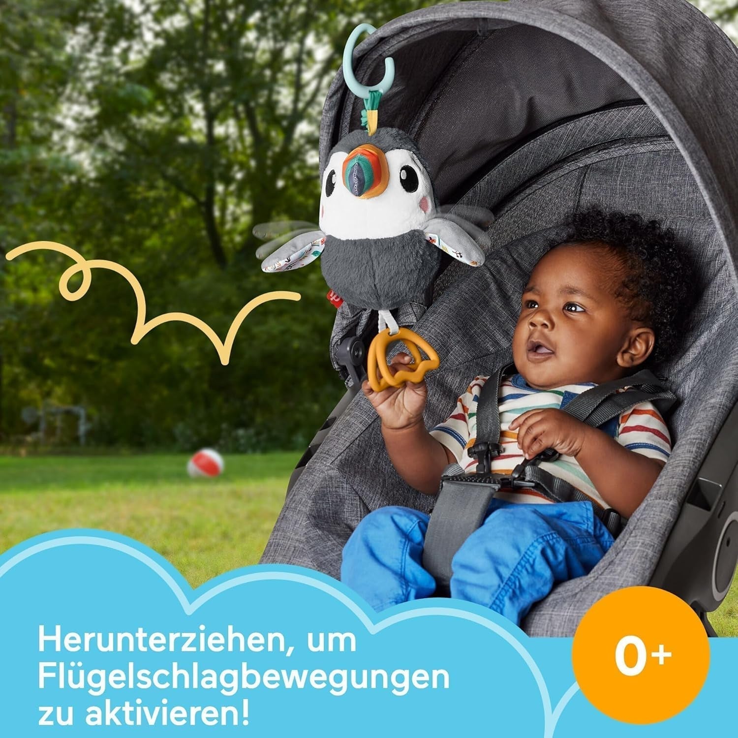 FISHER-PRICE Flap & Go Toucan - Barnvagn plyschleksak främjar finmotorik och sensoriska färdigheter för nyfödda från födseln HNX66 Baby Toys Naty Shop
