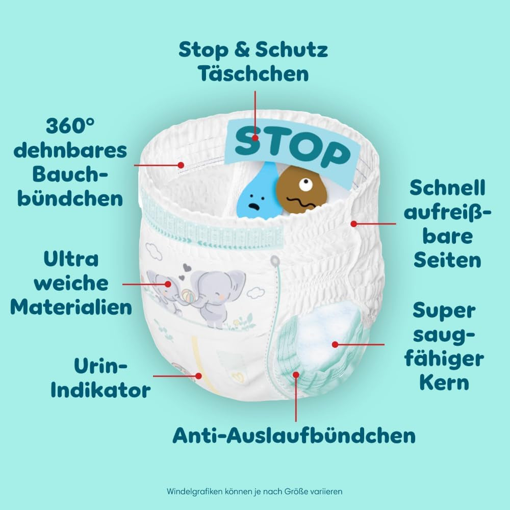 Pampers Premium Protection Pants storlek 5, 144 blöjor, 11kg - 17kg, med 360° justering och mjuka anti-läck muddar för optimal komfort och skydd