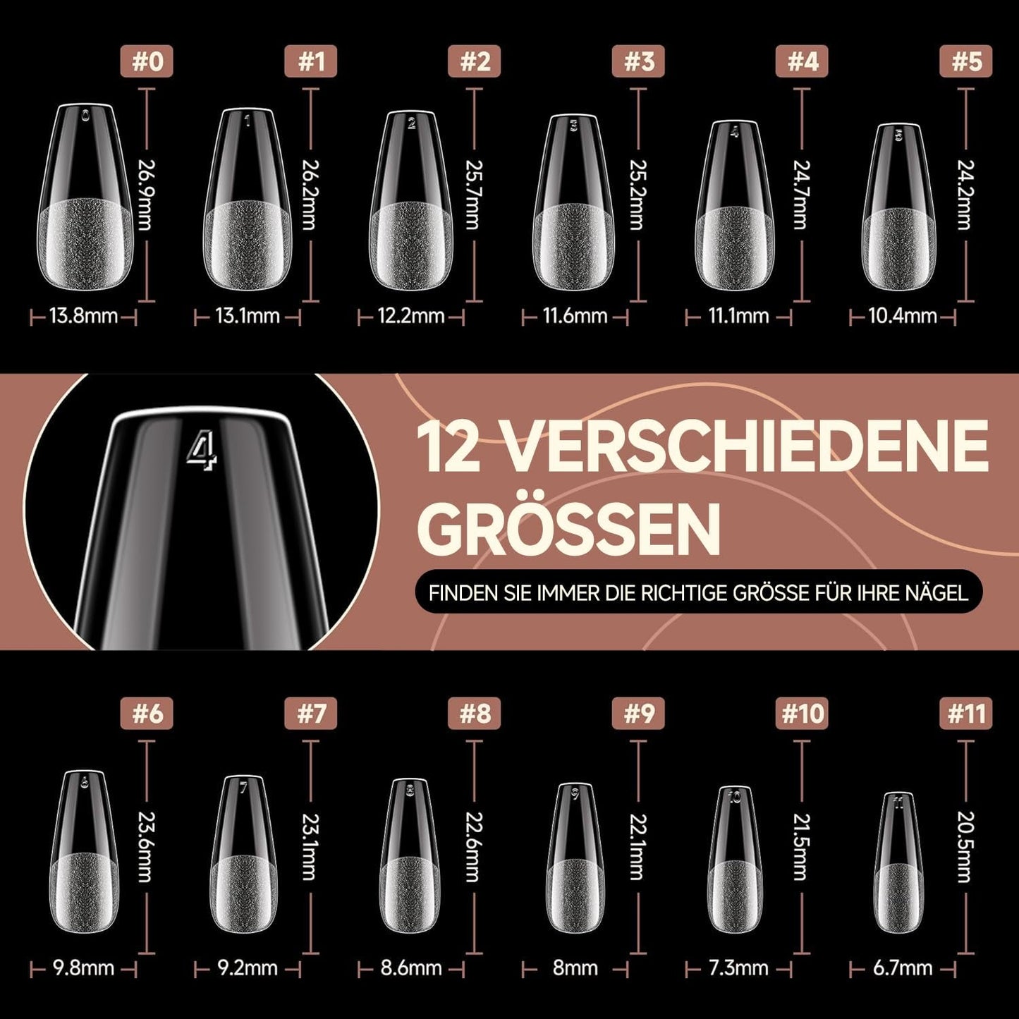 Ballerina Gel Nail Tips 216st 12 Storlekar Soft Gel Nail Tips Heltäckande Nail Extension Set Semi Matt DIY Home Art