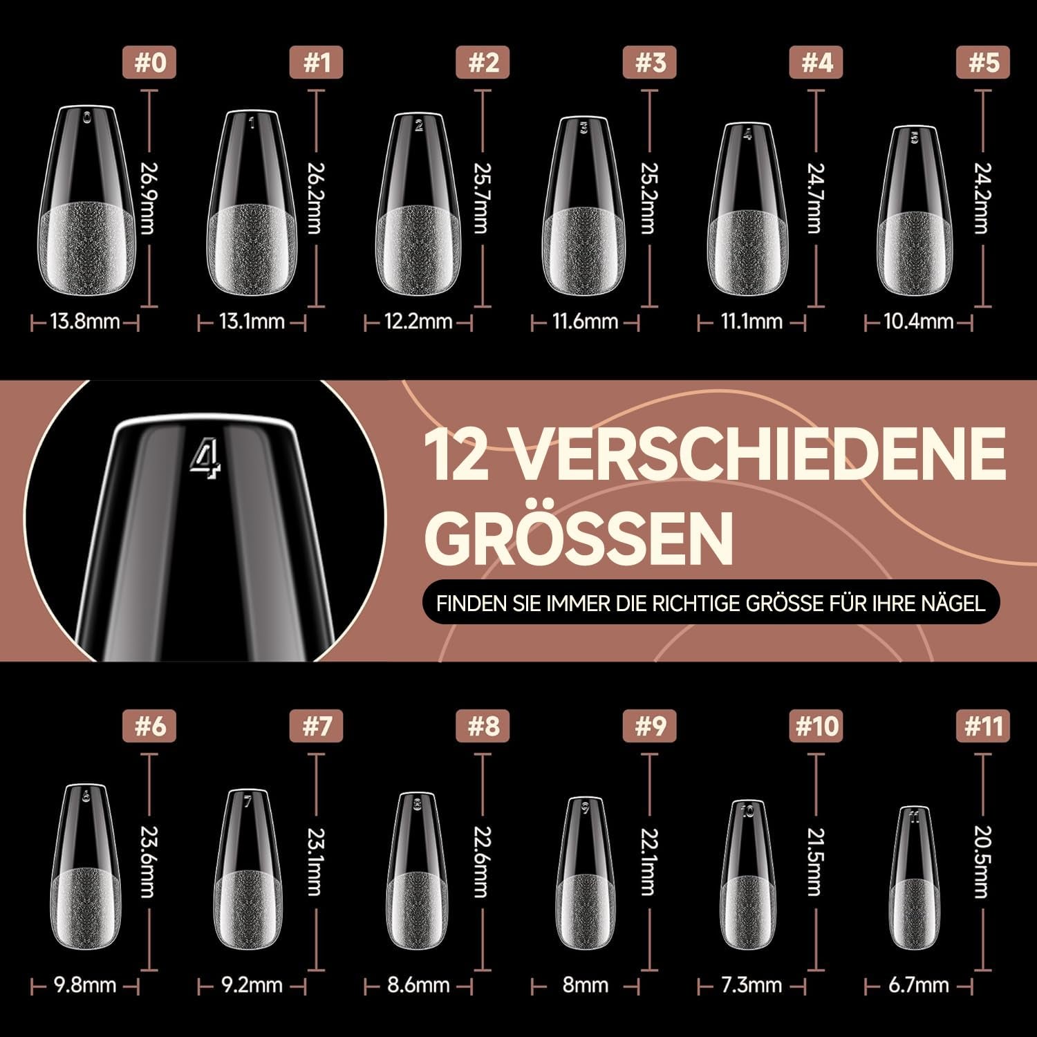 Ballerina Gel Nail Tips 216st 12 Storlekar Soft Gel Nail Tips Heltäckande Nail Extension Set Semi Matt DIY Home Art