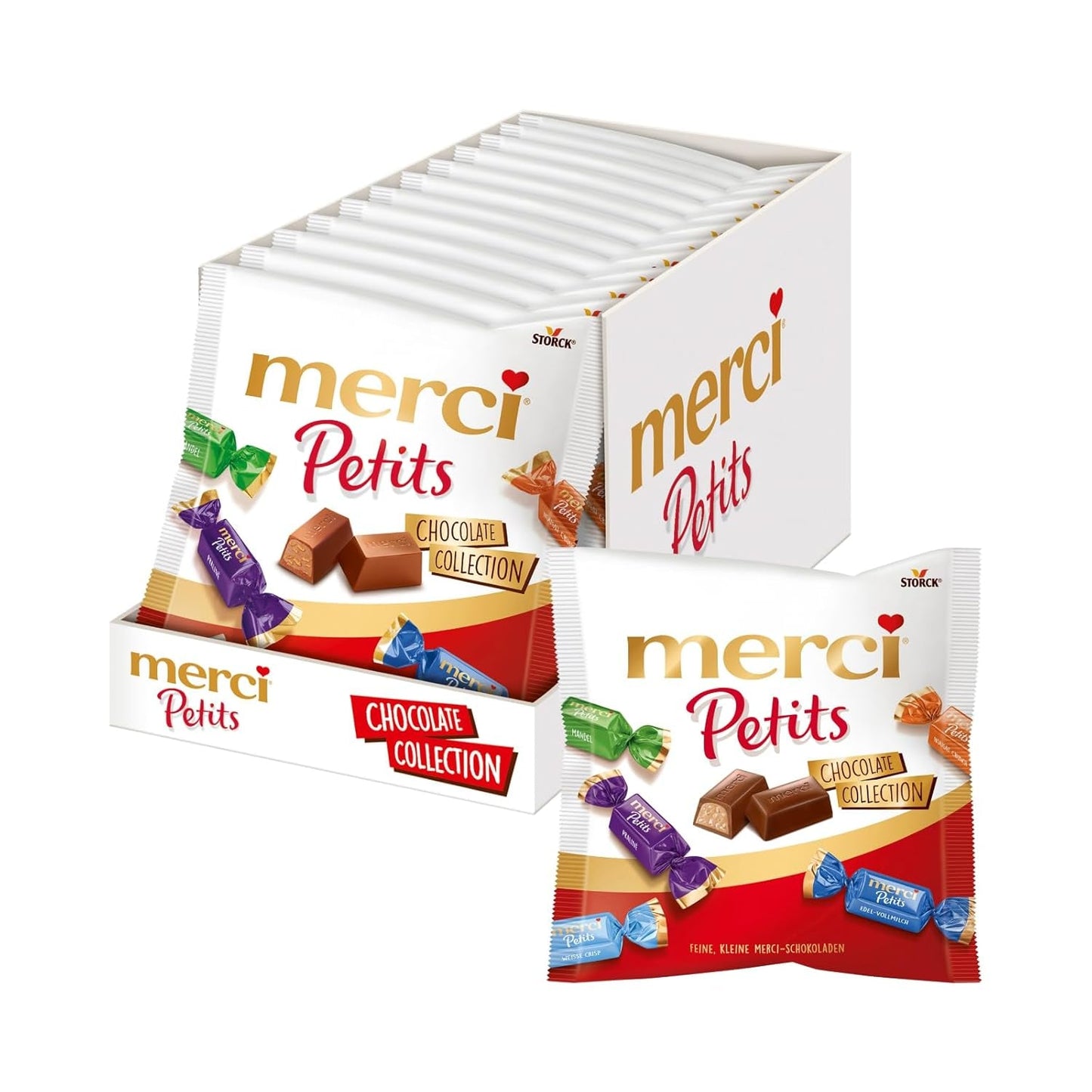 Merci Petits kaffegrädde - 12 x 125 g - Små vita chokladpraliner på fin choklad med kaffegrädde - individuellt inslagna chokladpraliner