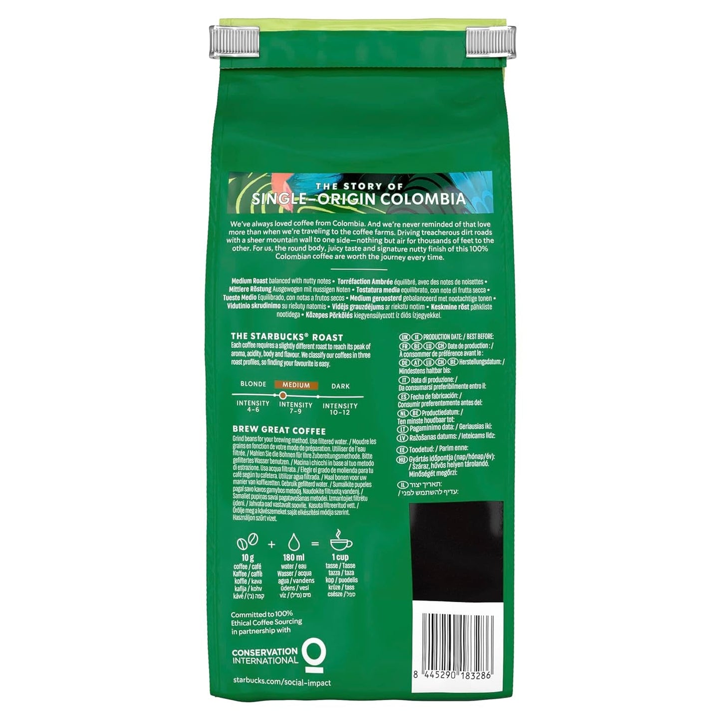 STARBUCKS Single Origin Colombia kaffe, medelrostat, hela bönor 450 g (förpackning med 4)