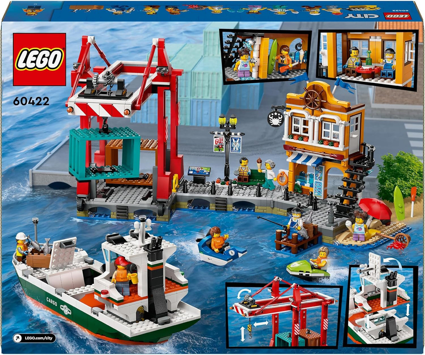 LEGO City hamn med lastfartyg, byggleksak för pojkar och flickor från 8 år, presentidé för barn, containerkran, leksaksfartyg och 8 minifigurer 60422 Byggset Besuche den LEGO-Store