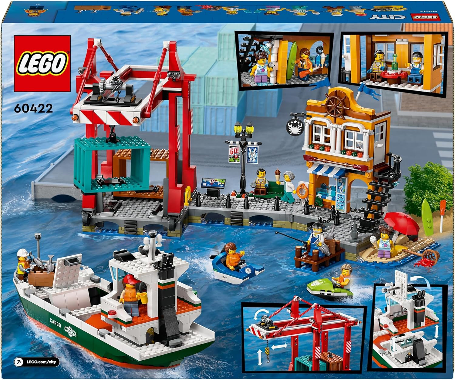 LEGO City hamn med lastfartyg, byggleksak för pojkar och flickor från 8 år, presentidé för barn, containerkran, leksaksfartyg och 8 minifigurer 60422 Byggset Besuche den LEGO-Store