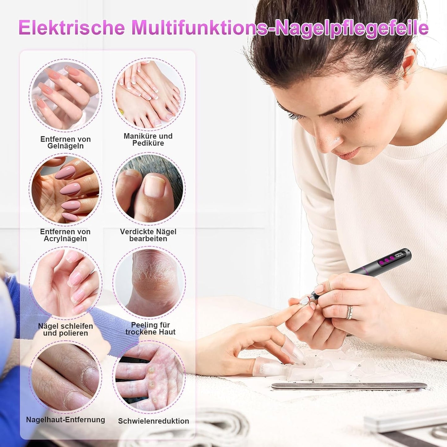 Sladdlös elektrisk nagelfil - 35000 RPM för gelnaglar, 12 i 1 professionell nagel- och akrylnagelfil, 5-hastighets manikyr- och pedikyrset