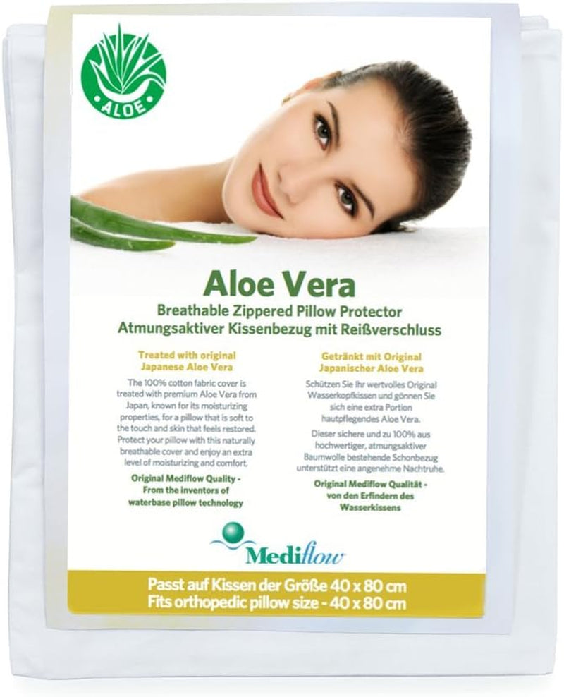 Mediflow 5223 Aloe Vera Action vattenkudde, ortopedisk cervikal ryggstödskudde, 40x80 cm, vit, 1 st (1 förpackning) Naty Shop standardkuddar