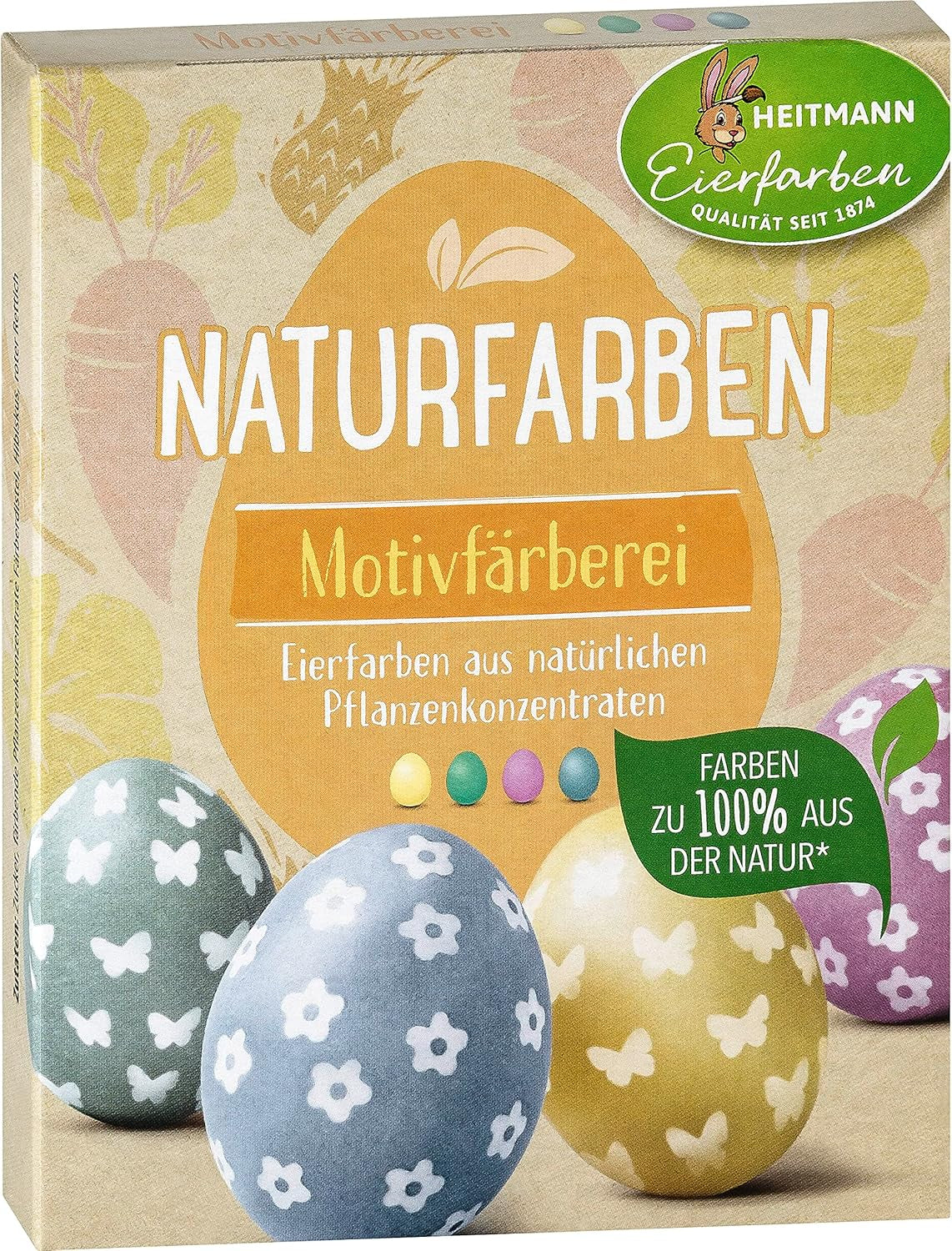Heitmann Egg Dye Natural Dye Set, 3 Egg Dye Pulver (gult, lila, gråblått), Gräspapper klistermärke