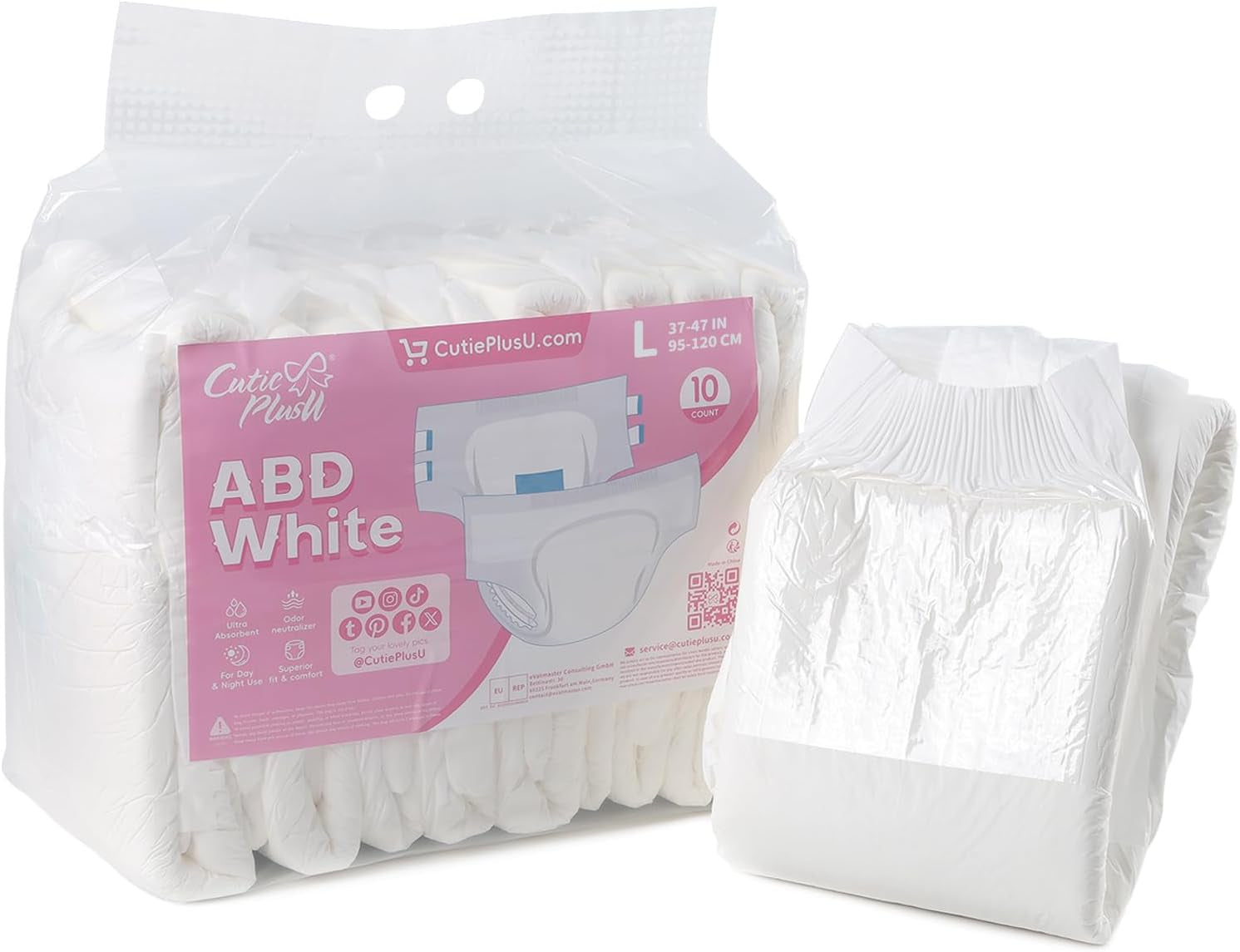 CutiePlusU vuxenblöjor, 10-pack inkontinenstrosor för engångsbruk med öglor för kvinnor och män, maximal absorptionsförmåga över natten - gul (medelstorlek 71-96 cm)