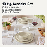 Amazon Basics glaserat stengods servisset, 18 delar, 6 kompletta set, diskmaskinssäkert, elfenben