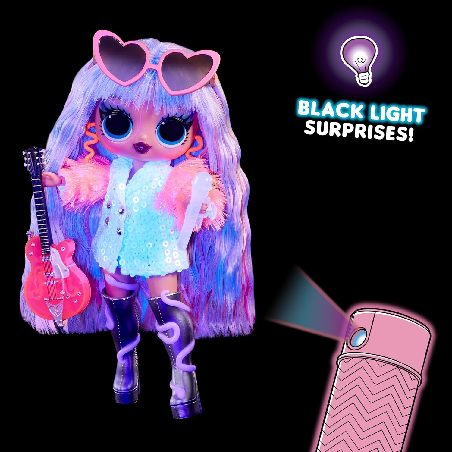 LOL Överraskning! Tweens Neon Pop Stars - Thea Stars - 1 modedocka med bakgrundsbelysta överraskningar och över 10 Pop Star-kläder och accessoarer, inklusive hennes rosa gitarr, present till barn från 4 år och uppåt