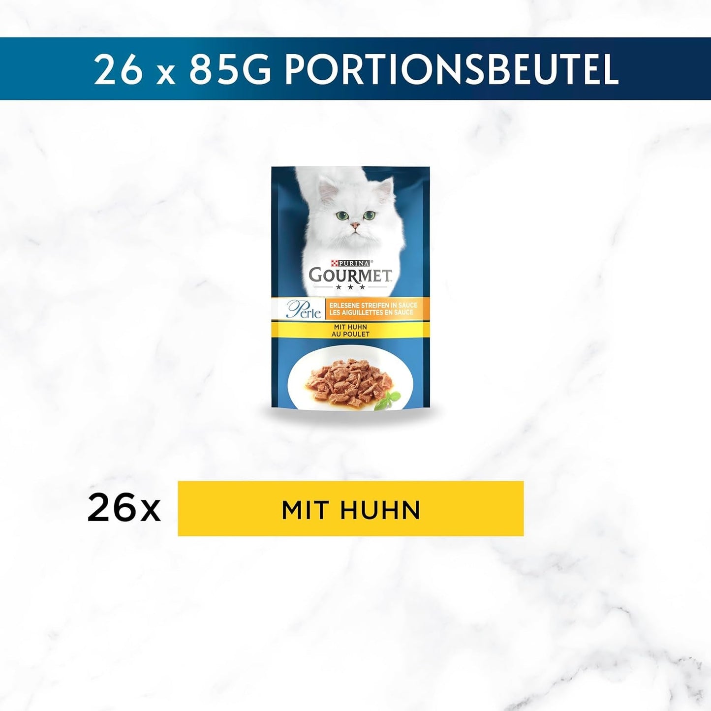 Gourmet Perle Select Strips våt kattmat med kyckling, förpackning om 26 (26 x 85 g)